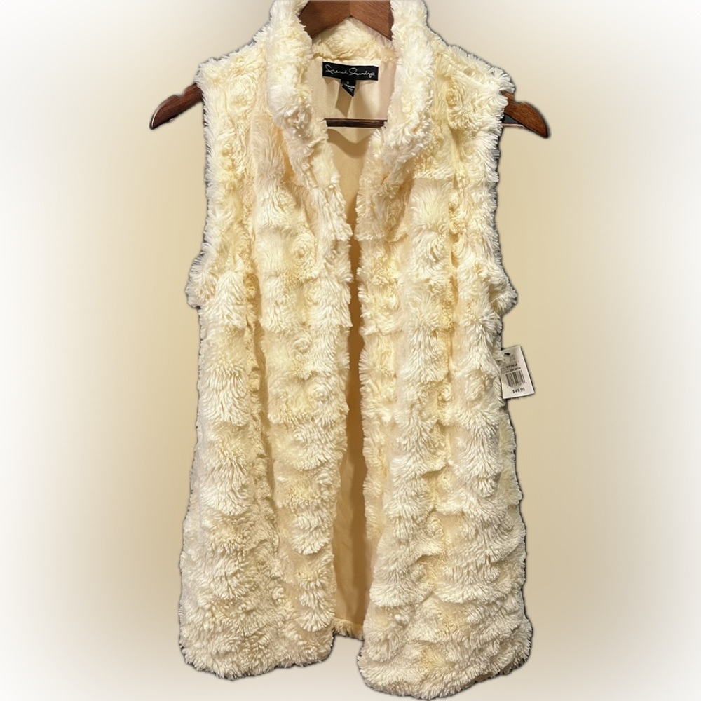 French Laundry Cream Teddy Faux Fur Duster Vest Size S